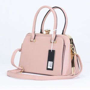 Pink Faux Leather Purse Diamond Snap Closure Doctor Satchel Tote Hand Bag